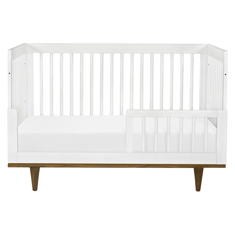 Davinci Marley Modern Pine Wood 3-In-1 Convertible Crib in White/Walnut