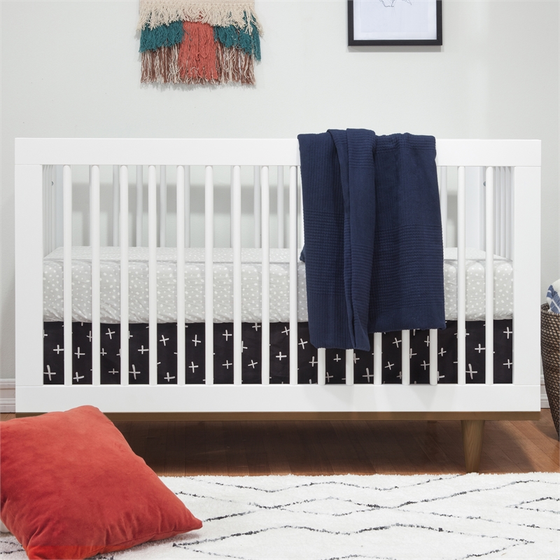 Davinci Marley Modern Pine Wood 3-In-1 Convertible Crib in White/Walnut