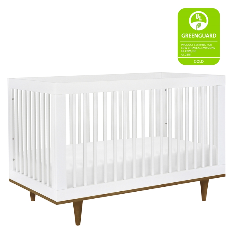 Davinci Marley Modern Pine Wood 3-In-1 Convertible Crib in White/Walnut
