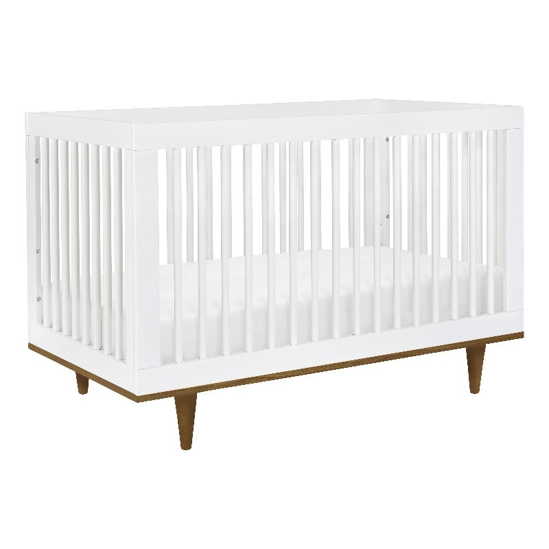 Davinci Marley Modern Pine Wood 3-In-1 Convertible Crib in White/Walnut