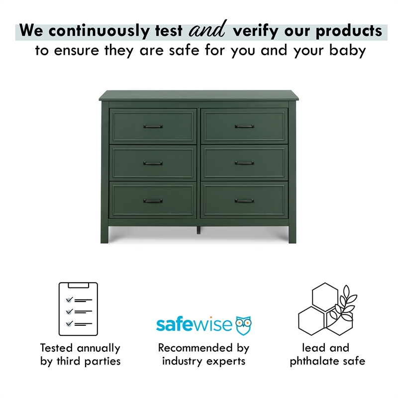 Davinci Charlie 6-Drawer Modern Pine Wood and MDF Double Dresser in Forest Green