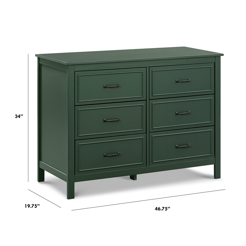 Davinci Charlie 6-Drawer Modern Pine Wood and MDF Double Dresser in Forest Green
