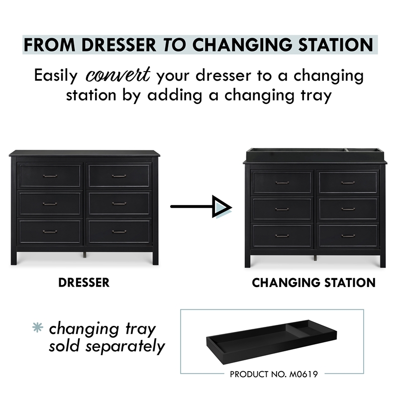 Davinci Charlie 6-Drawer Modern Pine Wood and MDF Double Dresser in Ebony Black