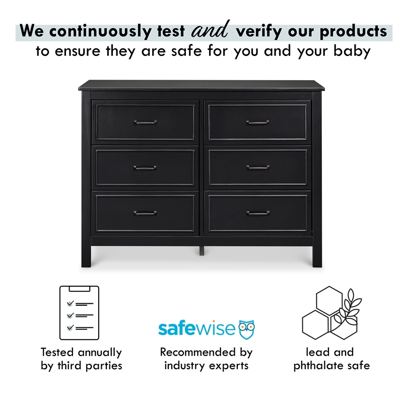 Davinci Charlie 6-Drawer Modern Pine Wood and MDF Double Dresser in Ebony Black