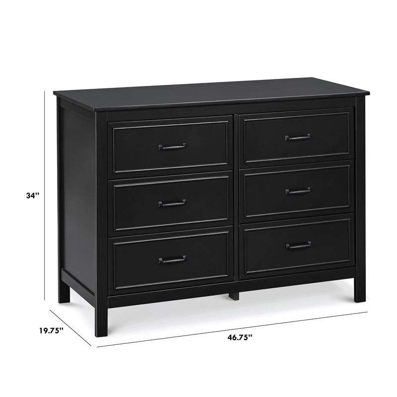 Davinci Charlie 6-Drawer Modern Pine Wood and MDF Double Dresser in Ebony Black