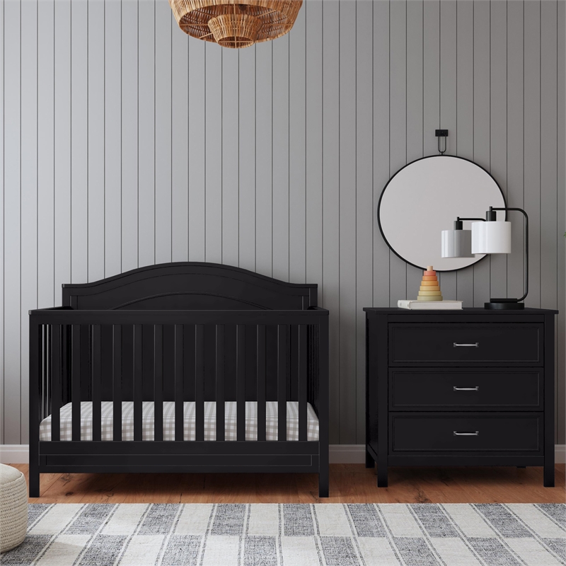 Davinci Charlie Modern Pine Wood and MDF 4-In-1 Convertible Crib in Ebony Black
