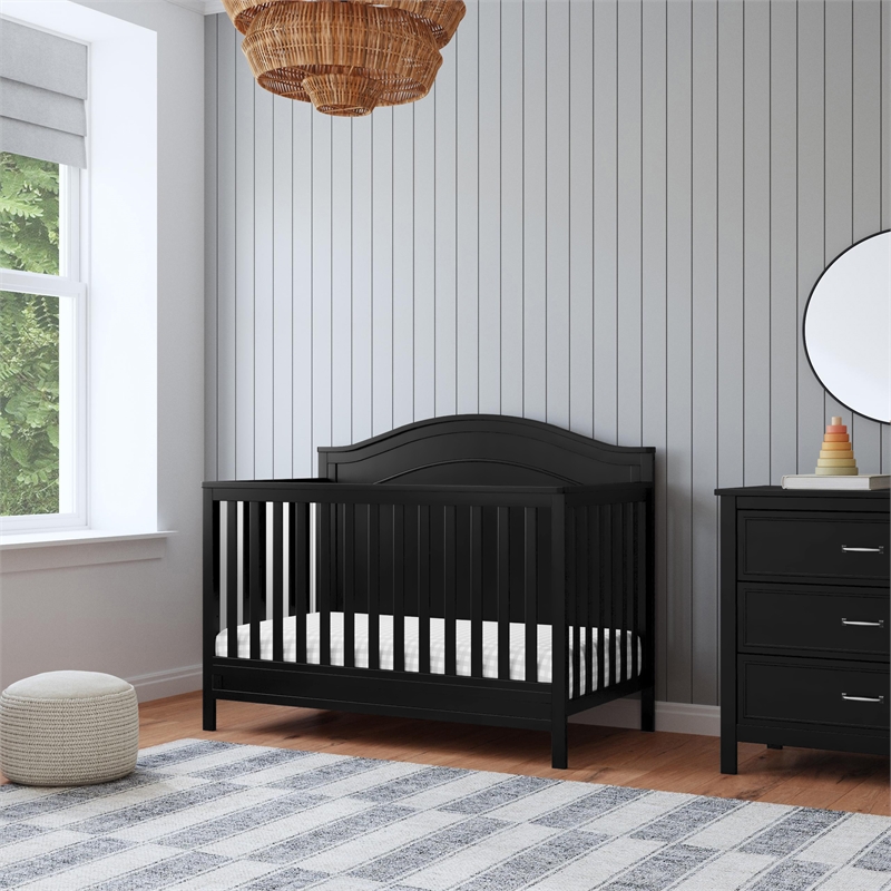 Davinci Charlie Modern Pine Wood and MDF 4-In-1 Convertible Crib in Ebony Black