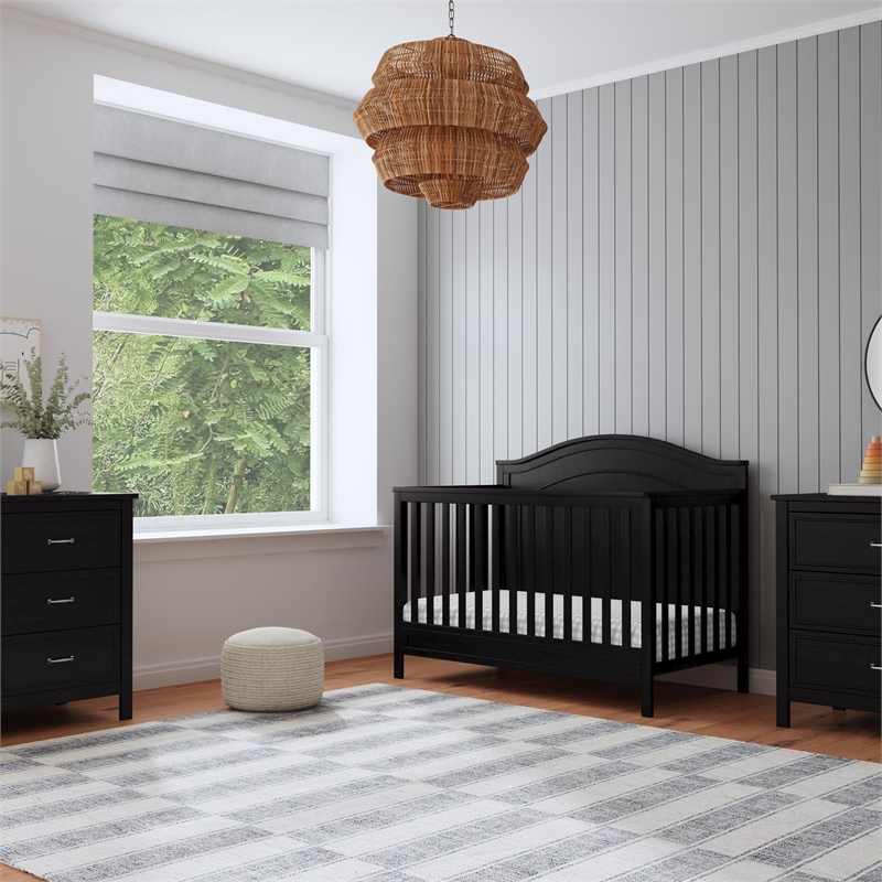 Davinci Charlie Modern Pine Wood and MDF 4-In-1 Convertible Crib in Ebony Black