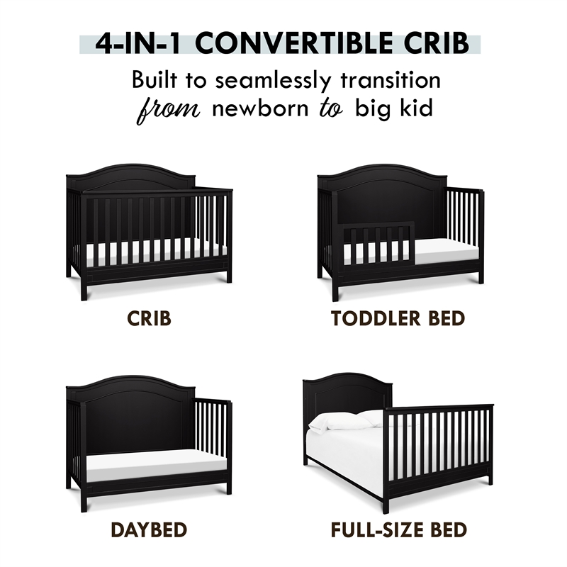 Davinci Charlie Modern Pine Wood and MDF 4-In-1 Convertible Crib in Ebony Black