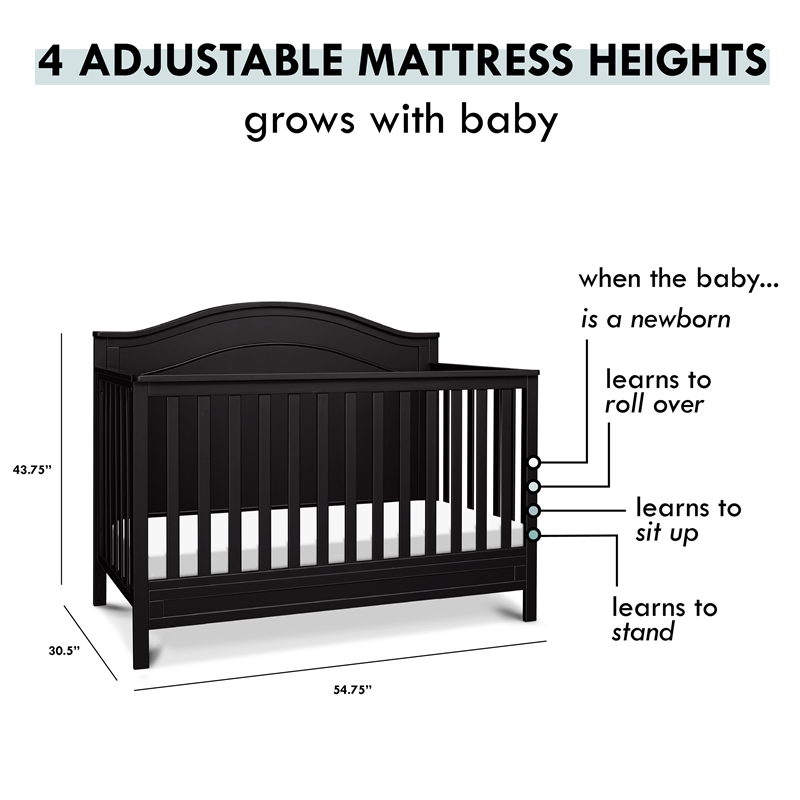 Davinci Charlie Modern Pine Wood and MDF 4-In-1 Convertible Crib in Ebony Black