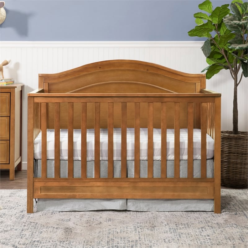 Davinci Charlie Modern Pine Wood and MDF 4-In-1 Convertible Crib in Chestnut