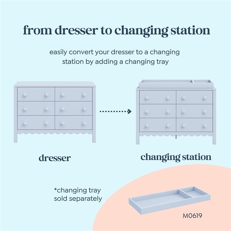 DaVinci Sammy Scallop 6-Drawer Dresser in Powder Blue