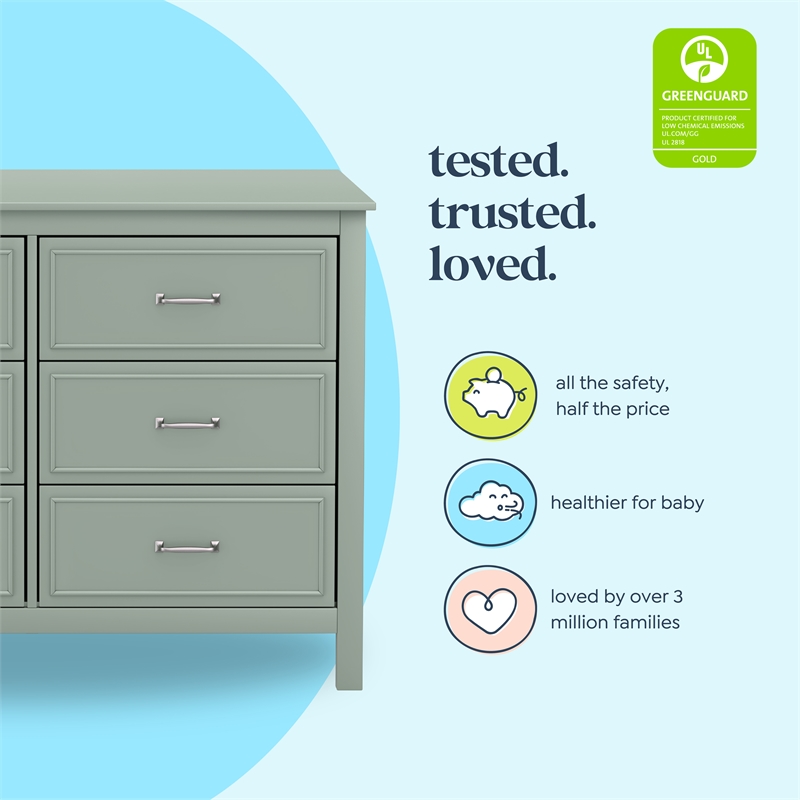 DaVinci Charlie 6-Drawer Double Dresser in Little Sage