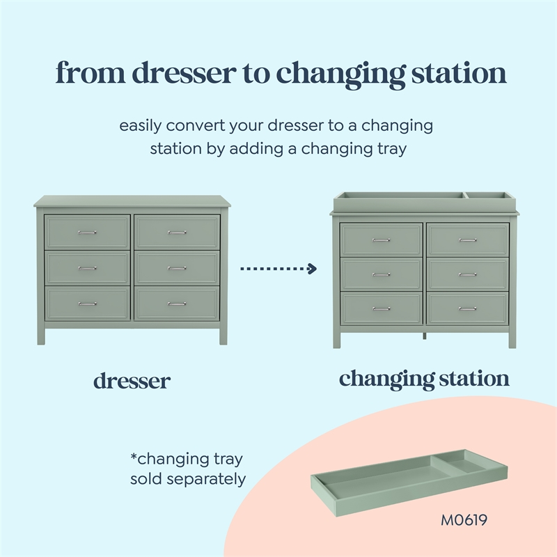 DaVinci Charlie 6-Drawer Double Dresser in Little Sage