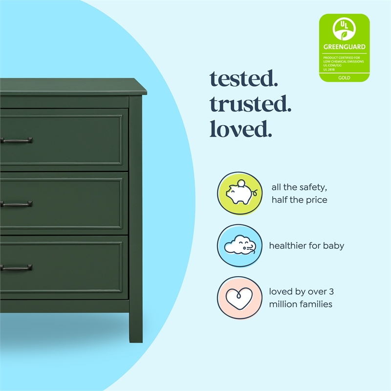 DaVinci Charlie 3-Drawer Dresser in Forest Green