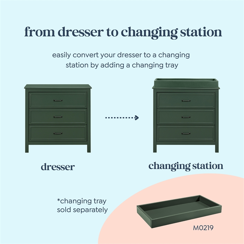 DaVinci Charlie 3-Drawer Dresser in Forest Green