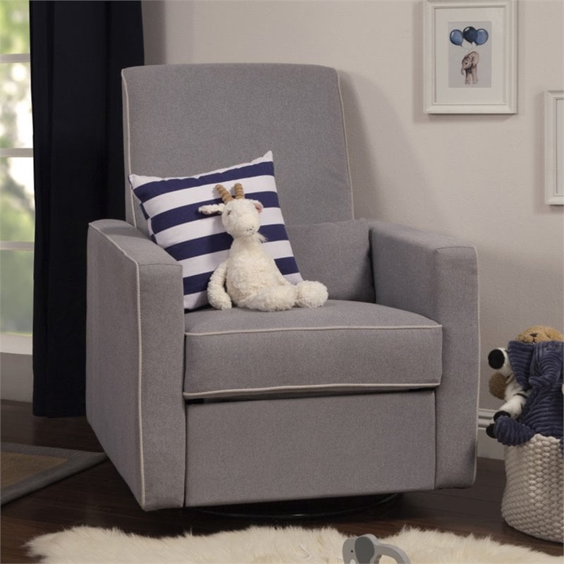 DaVinci Piper Recliner and Swivel Glider in Gray with Cream Piping