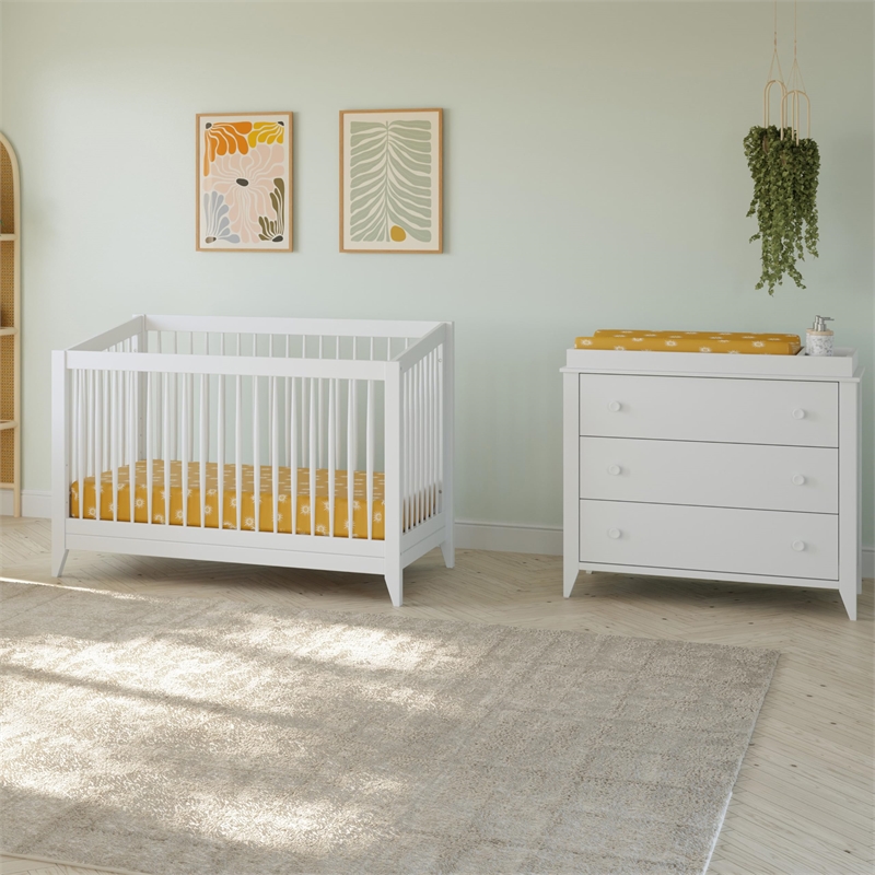 Babyletto Sprout 3 Drawer Wooden Dresser with Removable Changing Tray in White