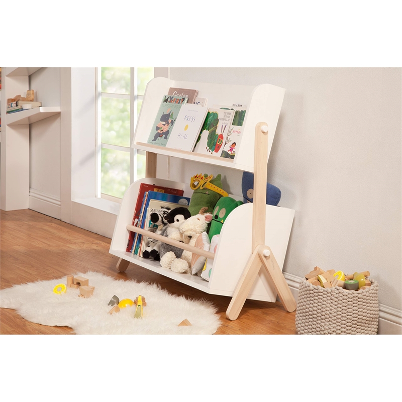 Babyletto Tally 2 Shelf Wood Bookcase in White and Washed Natural