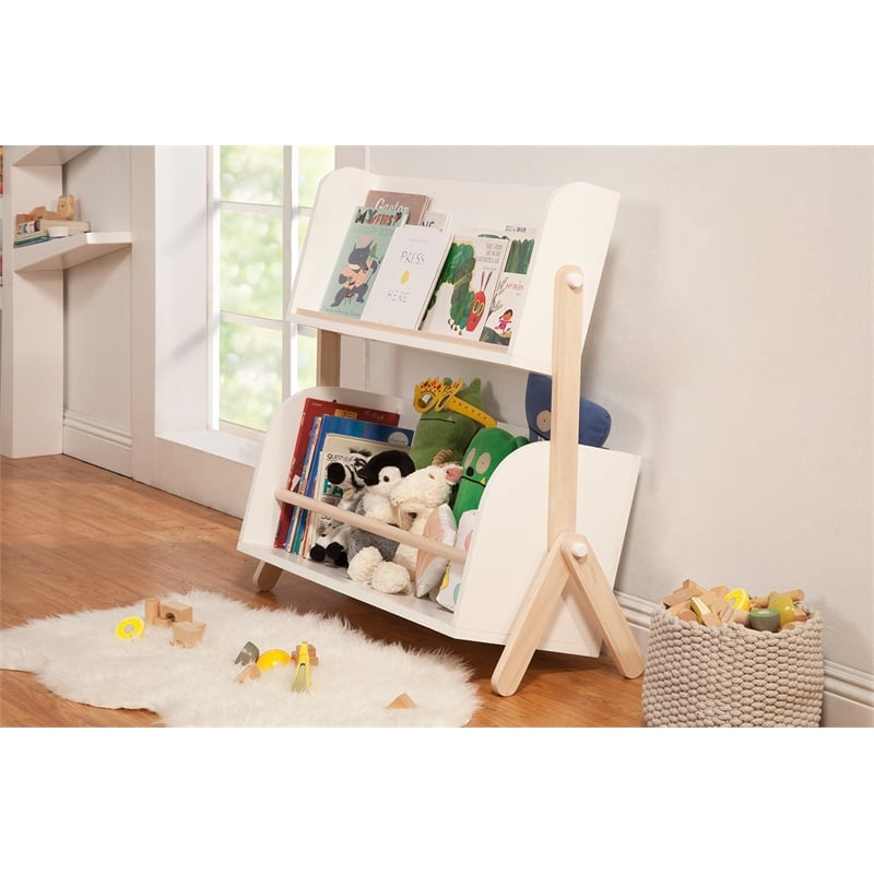 Babyletto Tally 2 Shelf Wood Bookcase in White and Washed Natural