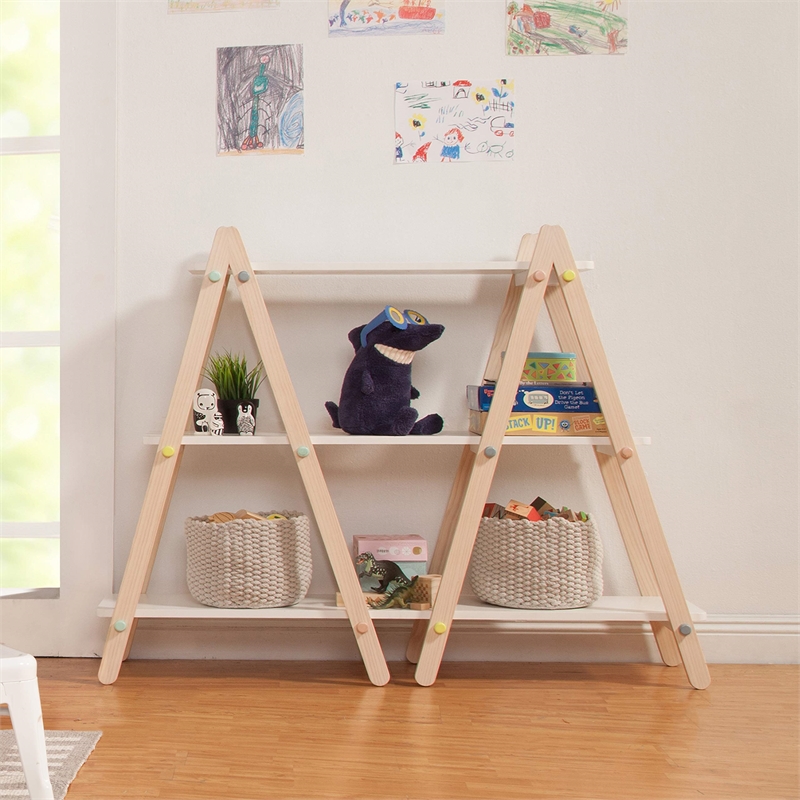 Babyletto Dottie 3 Shelf Bookcase in White and Washed Natural
