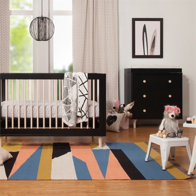 Babyletto Lolly 3 Drawer Changer Dresser in Black and Washed Natural