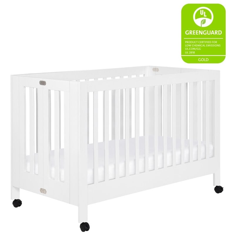 Babyletto Maki Full Portable Crib with Toddler Bed Conversion Kit in White