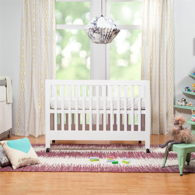 Babyletto Maki Full Portable Crib with Toddler Bed Conversion Kit in White