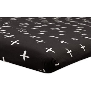 babyletto tuxedo monochrome cross mini crib sheet in black