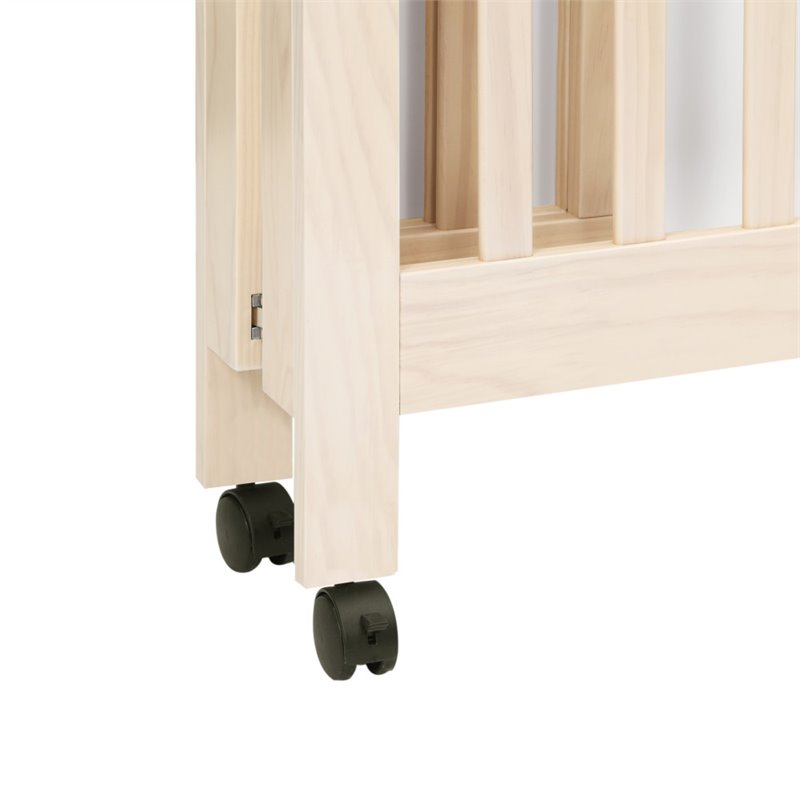 Babyletto Origami Portable Folding Mini Crib with Casters in Washed Natural