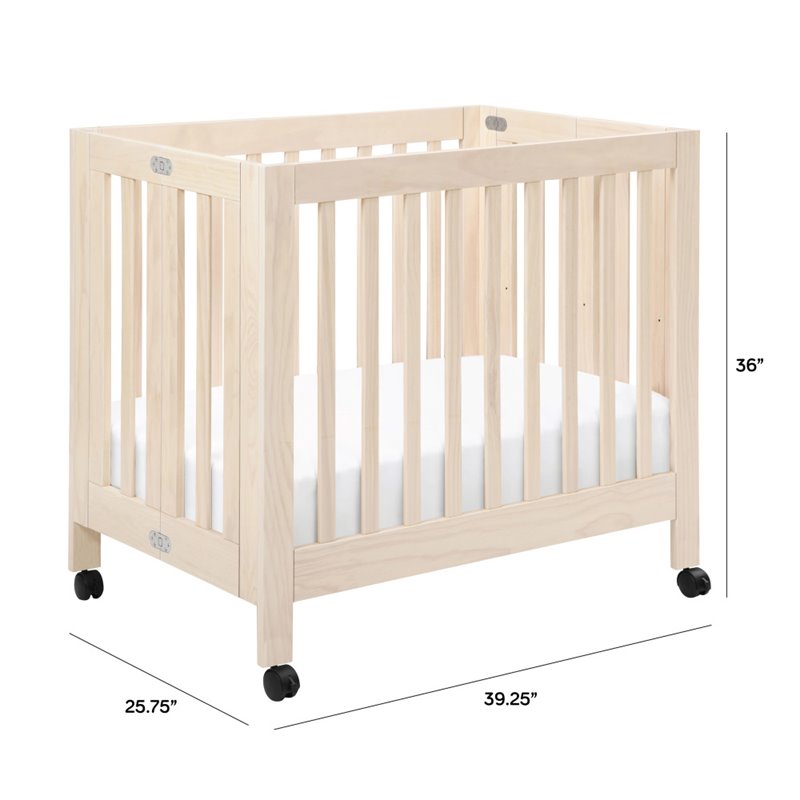 Babyletto Origami Portable Folding Mini Crib with Casters in Washed Natural