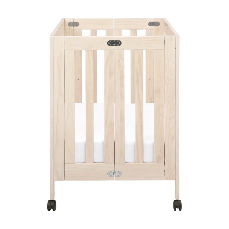 Babyletto Origami Portable Folding Mini Crib with Casters in Washed Natural