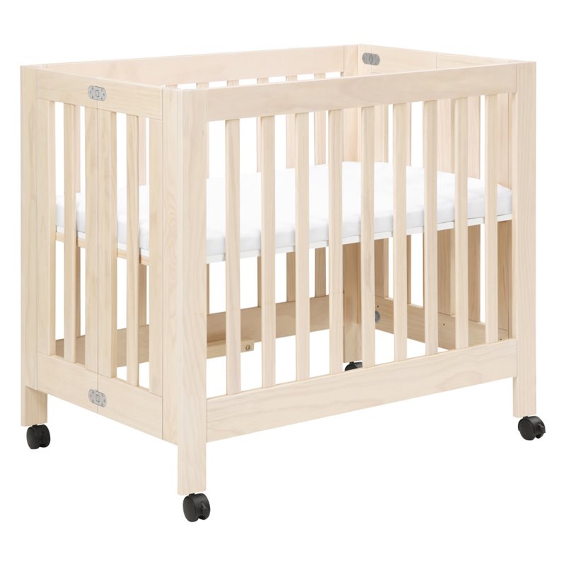 Babyletto Origami Portable Folding Mini Crib with Casters in Washed Natural