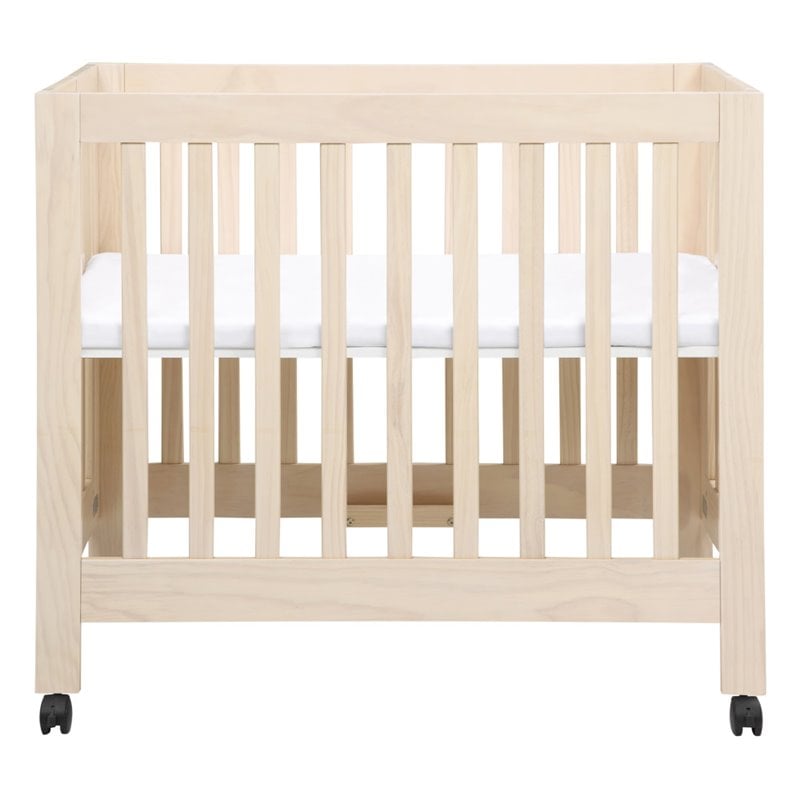 Babyletto Origami Portable Folding Mini Crib with Casters in Washed Natural