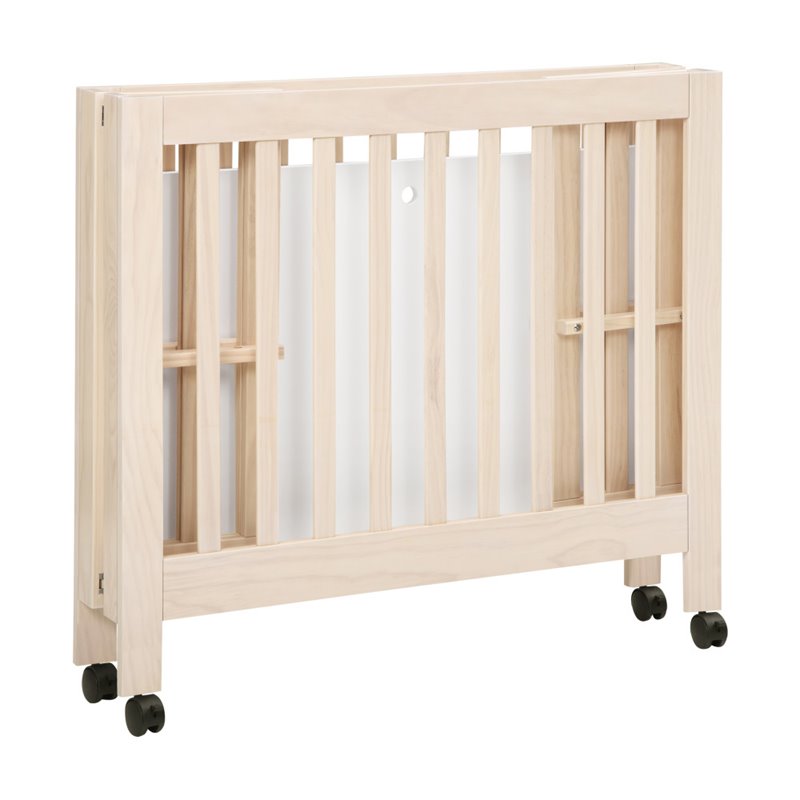 Babyletto Origami Portable Folding Mini Crib with Casters in Washed Natural