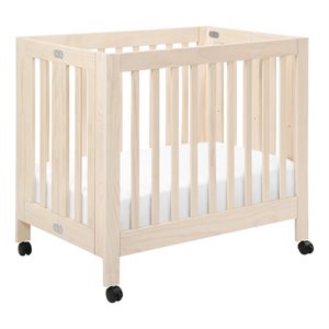 Babyletto Origami Portable Folding Mini Crib with Casters in Washed Natural