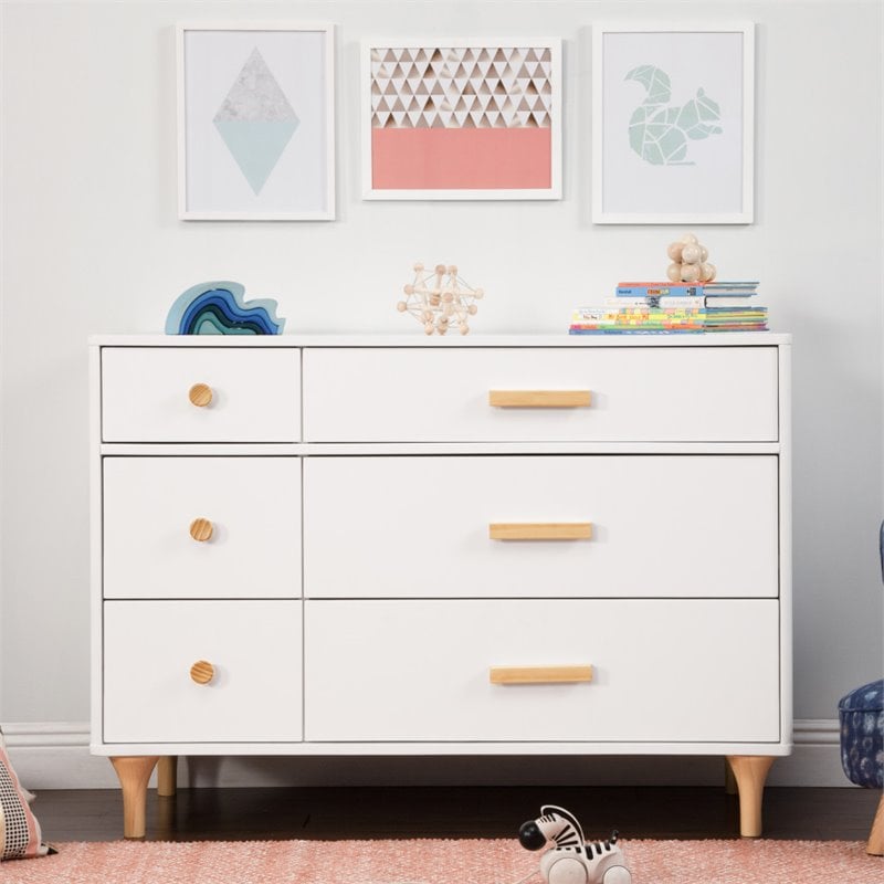 Babyletto Lolly 6 Drawer Double Dresser in White and Natural