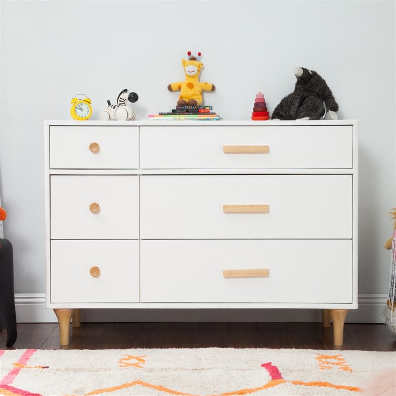 Babyletto Lolly 6 Drawer Double Dresser in White and Natural