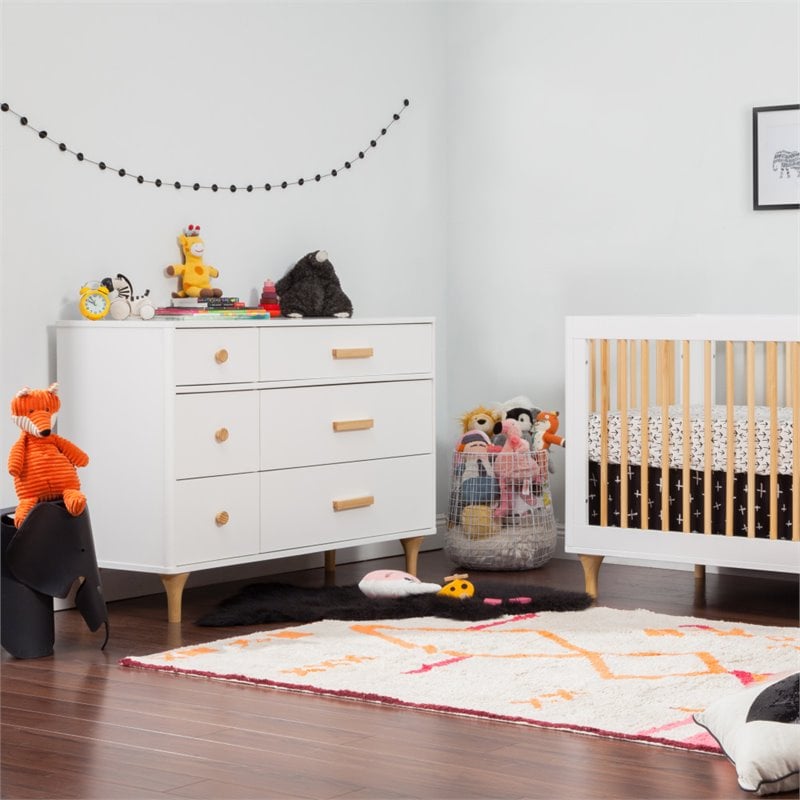 Babyletto Lolly 6 Drawer Double Dresser in White and Natural