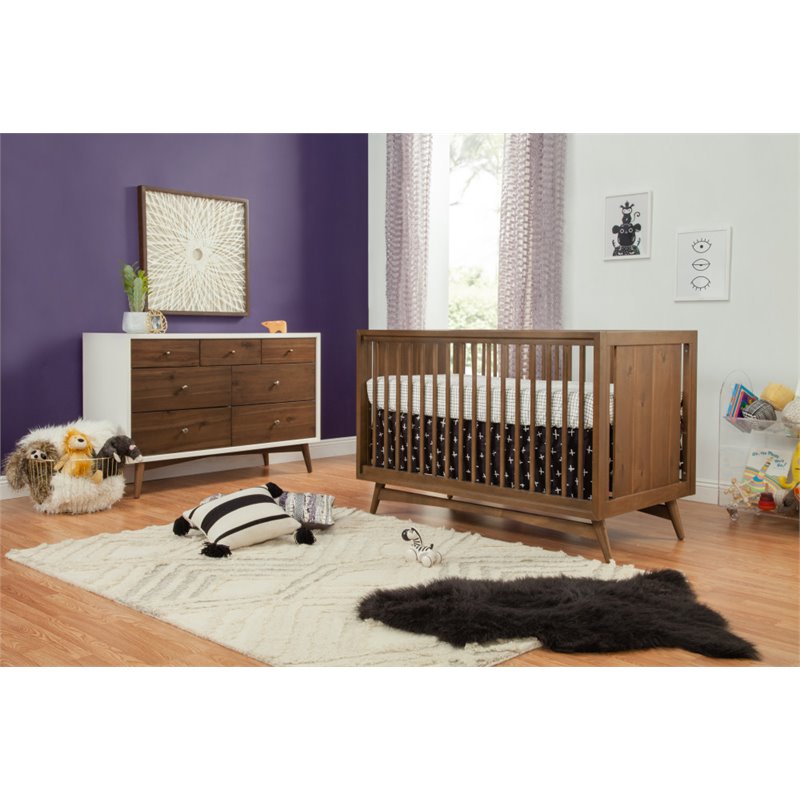 Peggy 3-in-1 Convertible Crib with Toddler Bed Conversion Kit in Natural Walnut