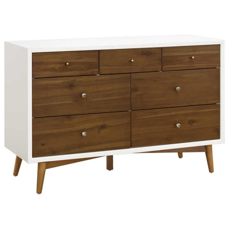 Babyletto Palma 7 Drawer Baby Dresser In White And Natural Walnut