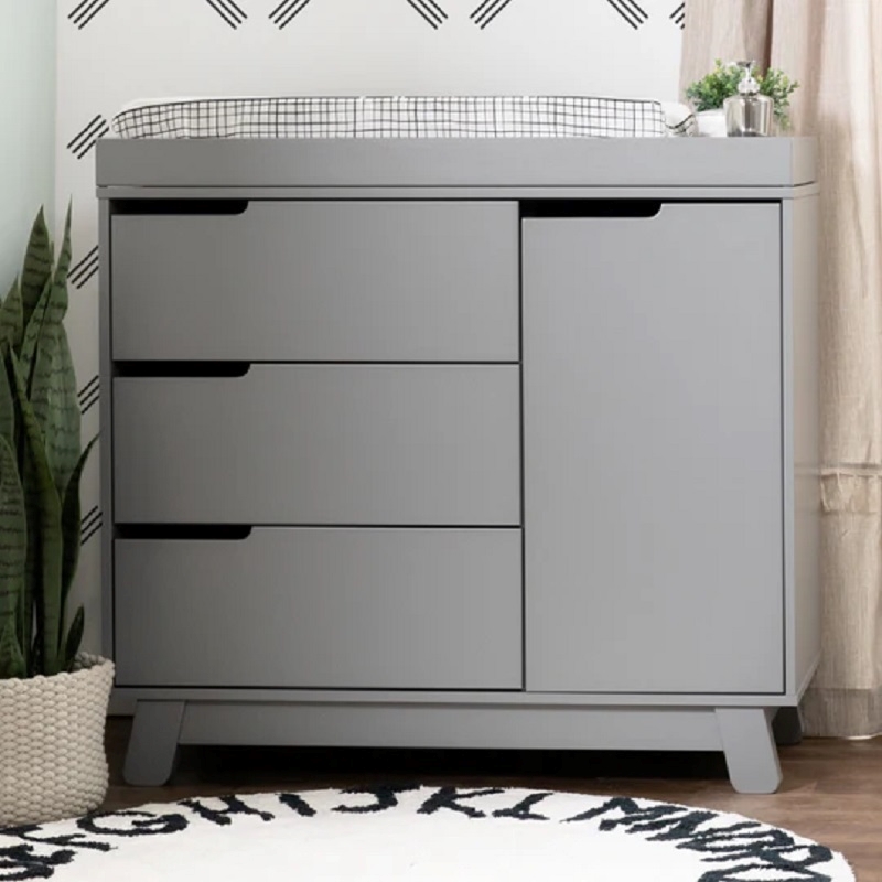 Babyletto Hudson 3-Drawers Pine Wood Dresser w/Removable Changing Tray in Gray