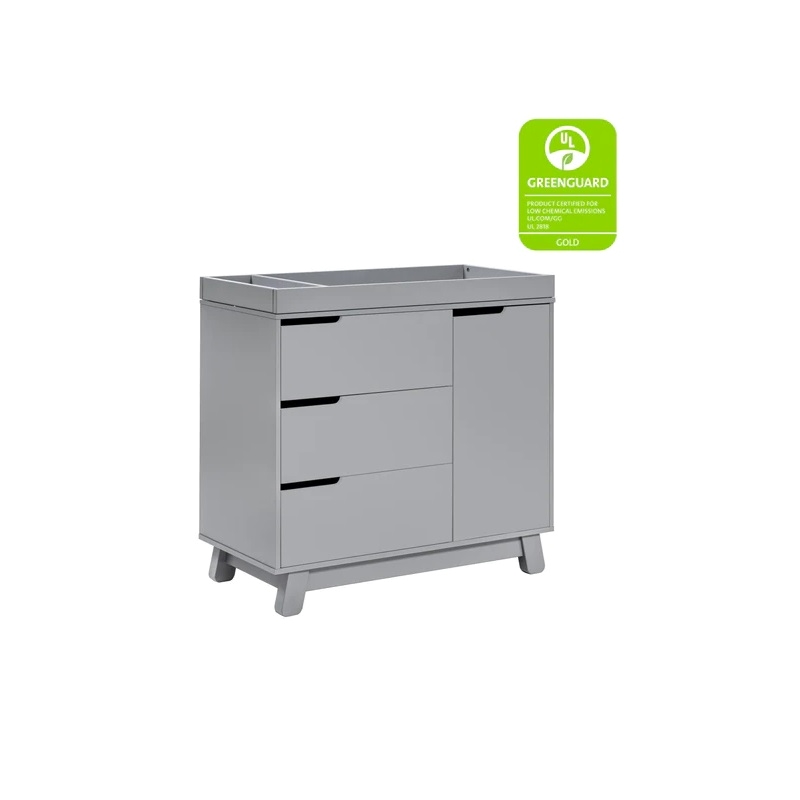 Babyletto Hudson 3-Drawers Pine Wood Dresser w/Removable Changing Tray in Gray