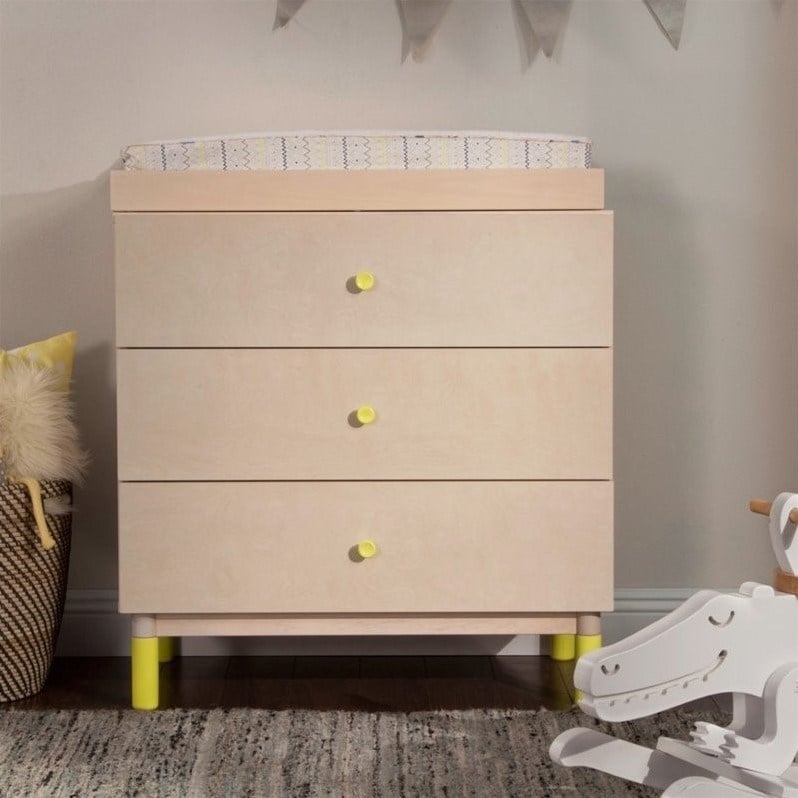4-in-1 Convertible Baby Crib with Dresser with Changing Tray Set in Natural