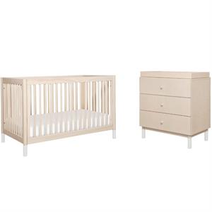 4-in-1 convertible baby crib with dresser with changing tray set in natural