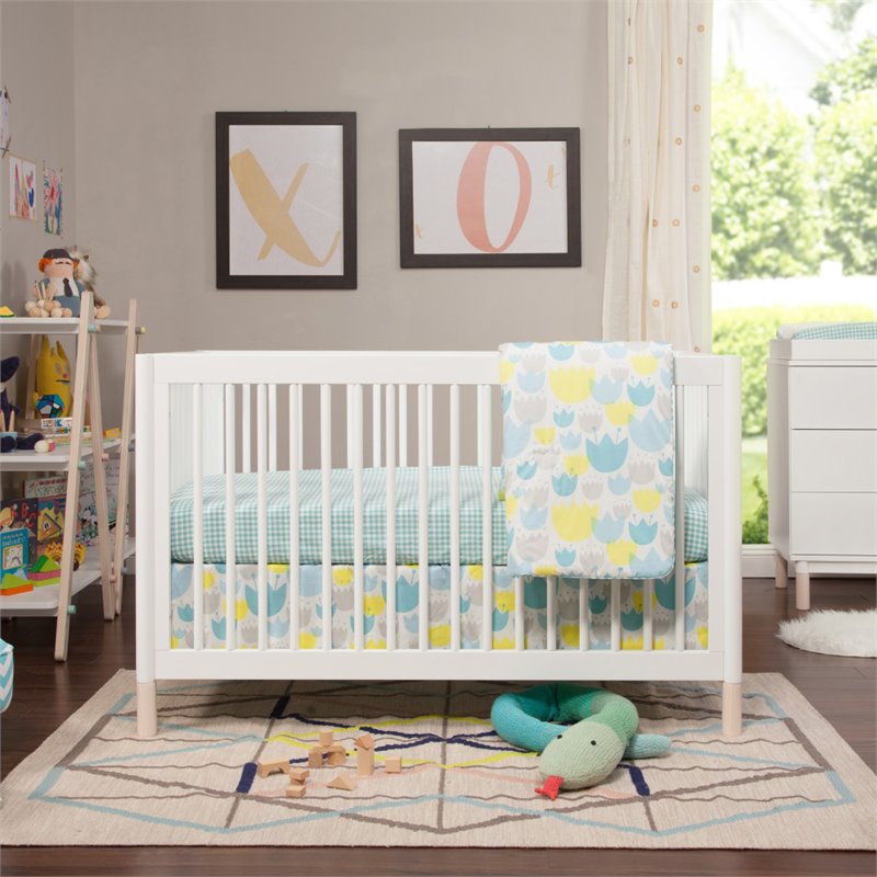 4-in-1 Convertible Baby Crib with Dresser with Changing Tray Set in White
