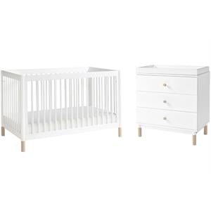 4-in-1 Convertible Baby Crib with Dresser with Changing Tray Set in White