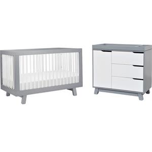 4-in-1 convertible baby crib with dresser with changing tray set in gray