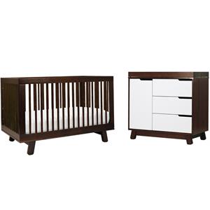 4-in-1 convertible baby crib with dresser with changing tray set in espresso