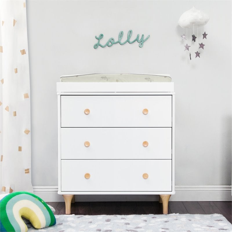 4-in-1 Convertible Baby Crib with Dresser with Changing Tray Set in Natural